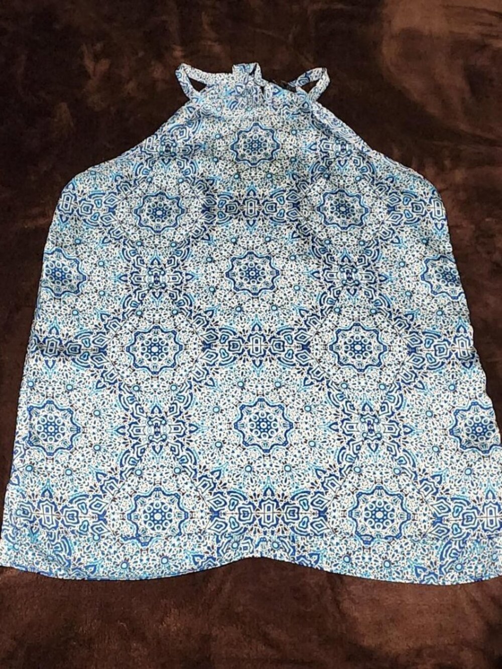 The Limited blue geometric-print satin high-low tunic tank top